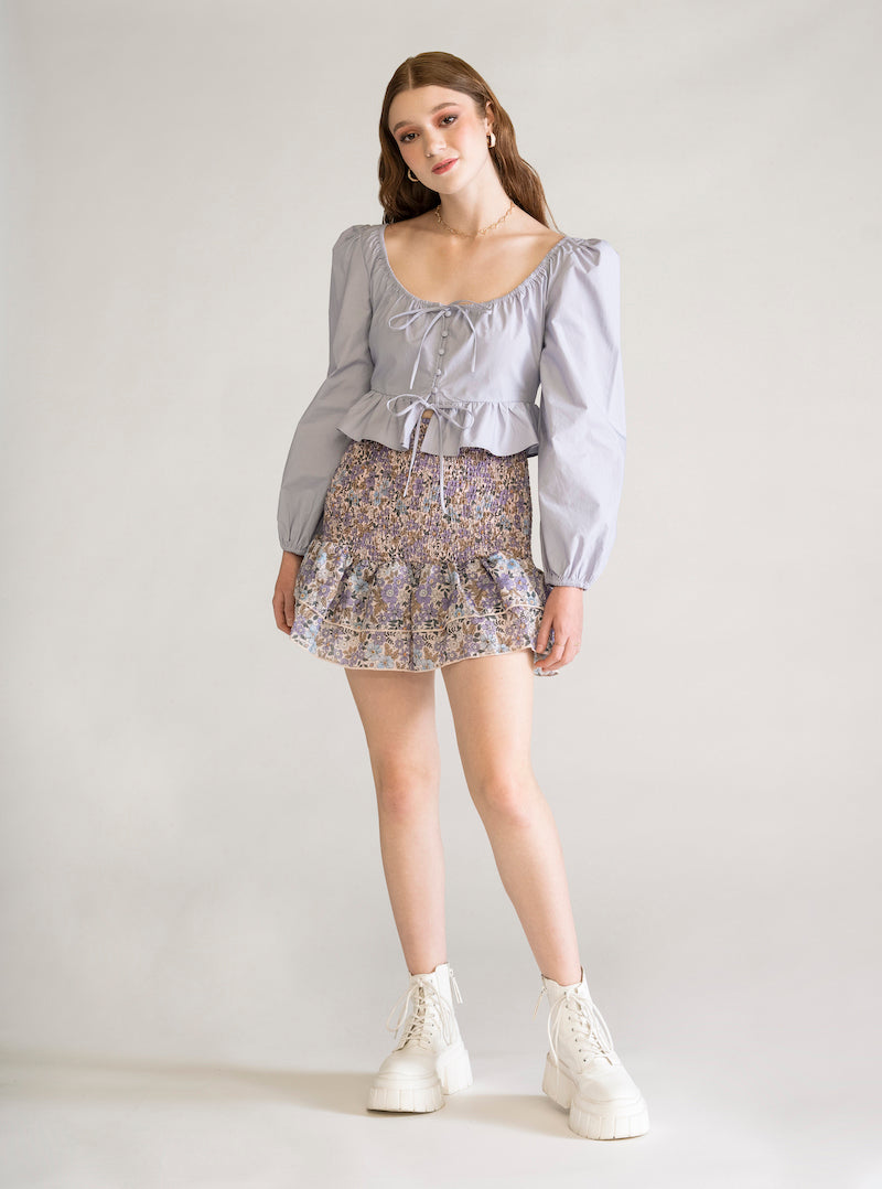 Smocked Mini Skirt, Morado
