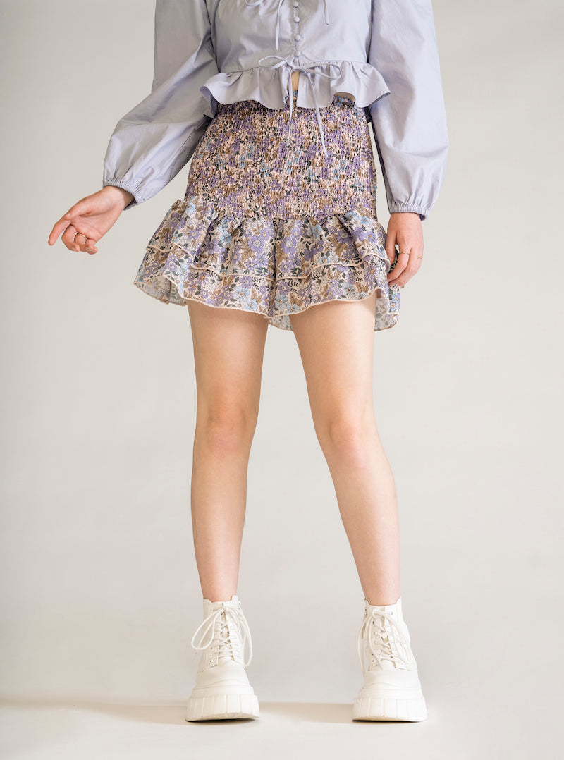 Smocked Mini Skirt, Morado