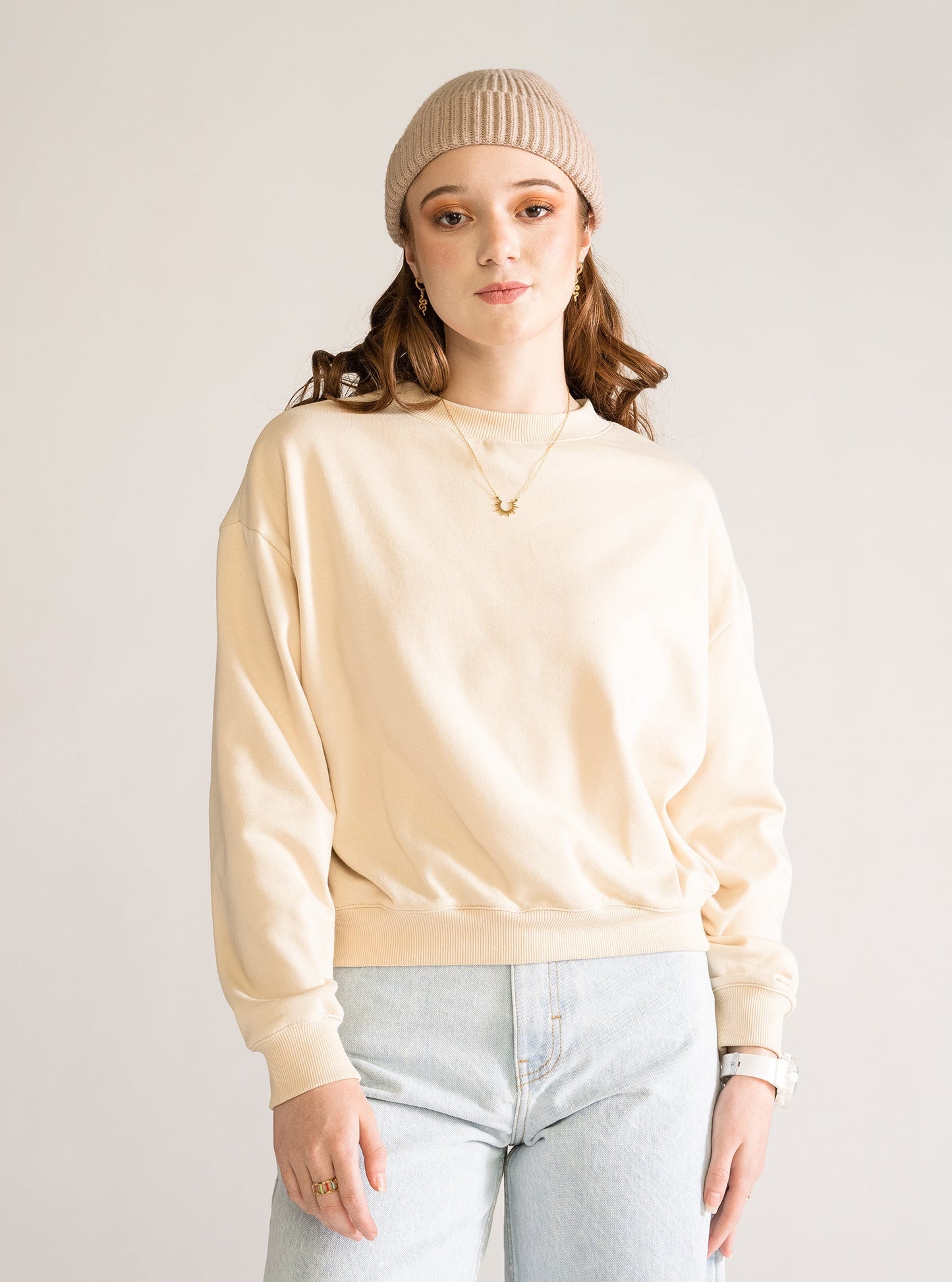 Beige Basic Crew Neck