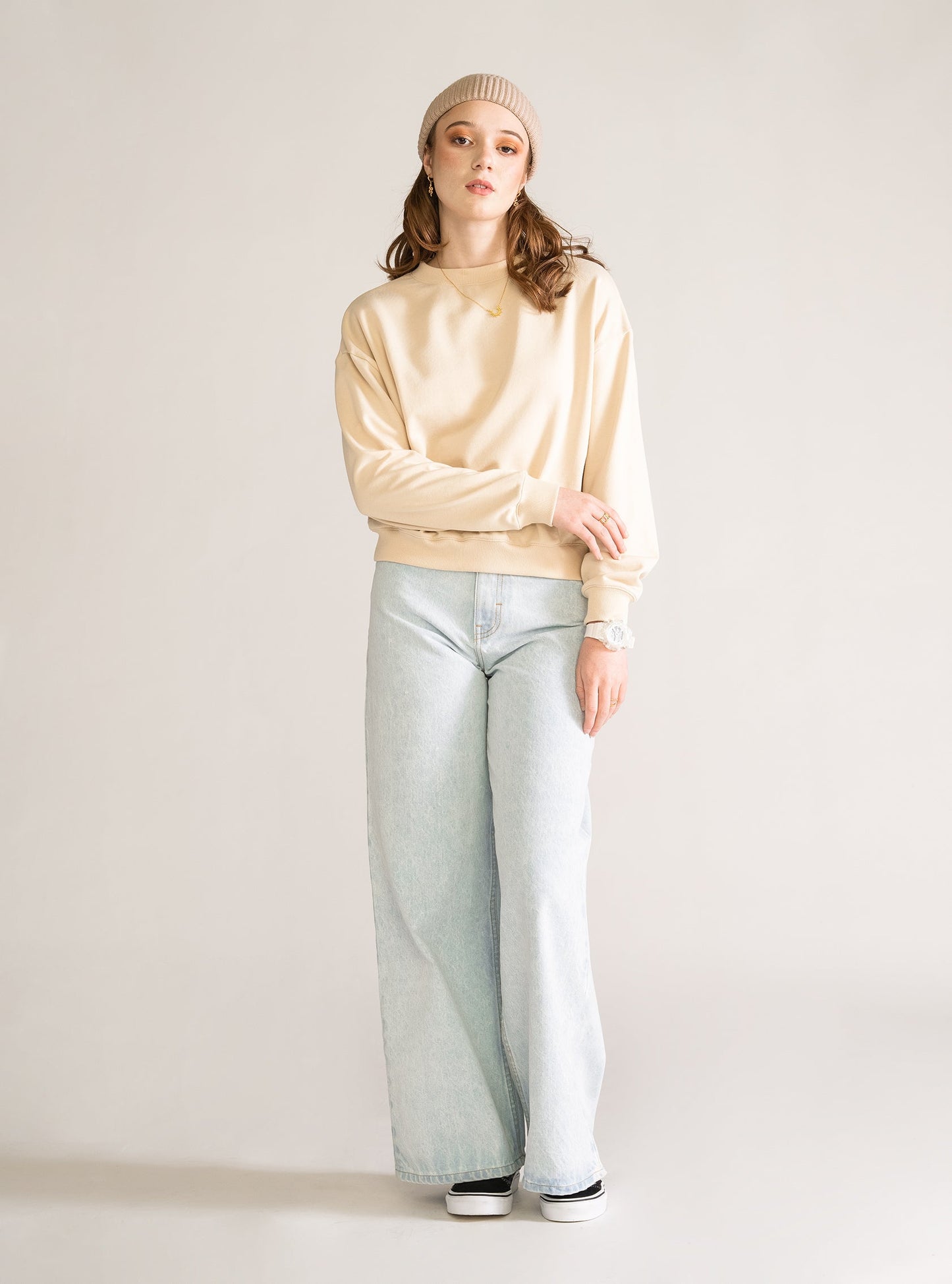 Beige Basic Crew Neck