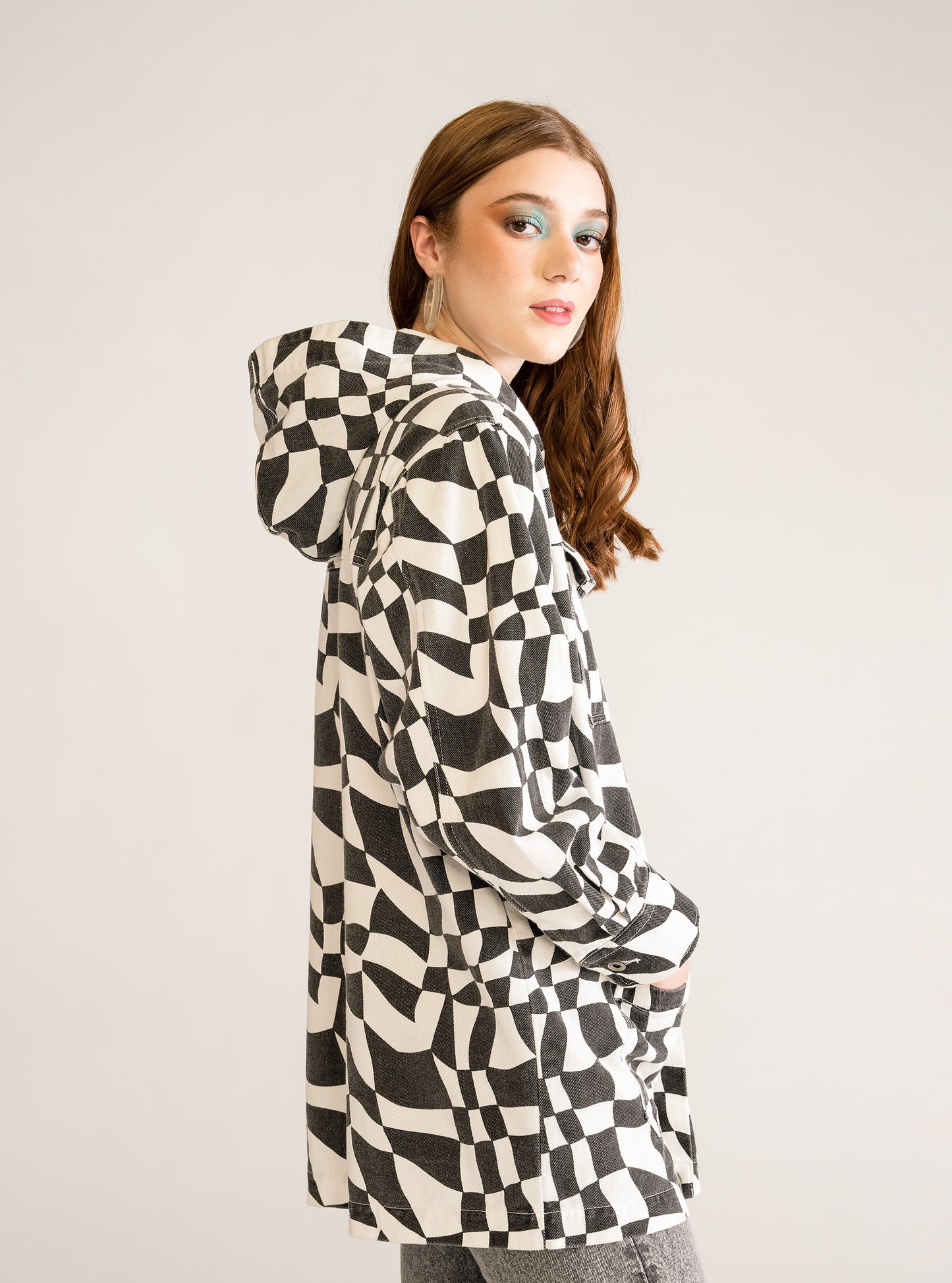 Op-Art Hooded Jacket, Negro