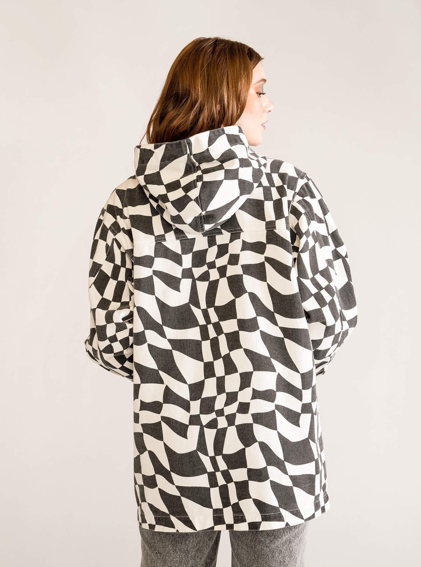 Op-Art Hooded Jacket, Negro