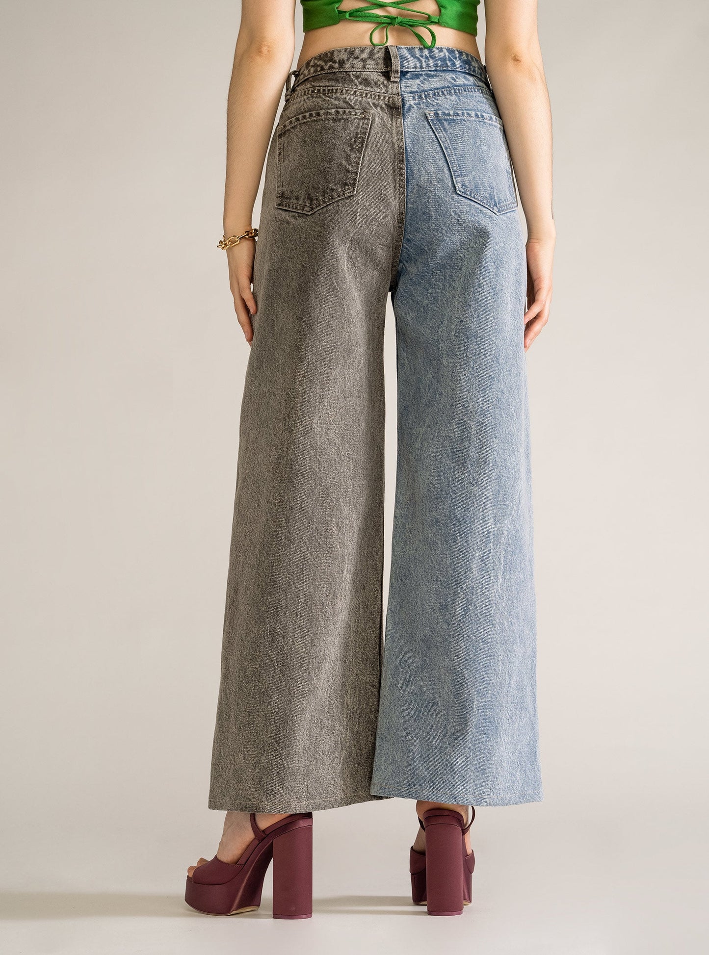 Asym Wide Leg Jeans, Azul Claro
