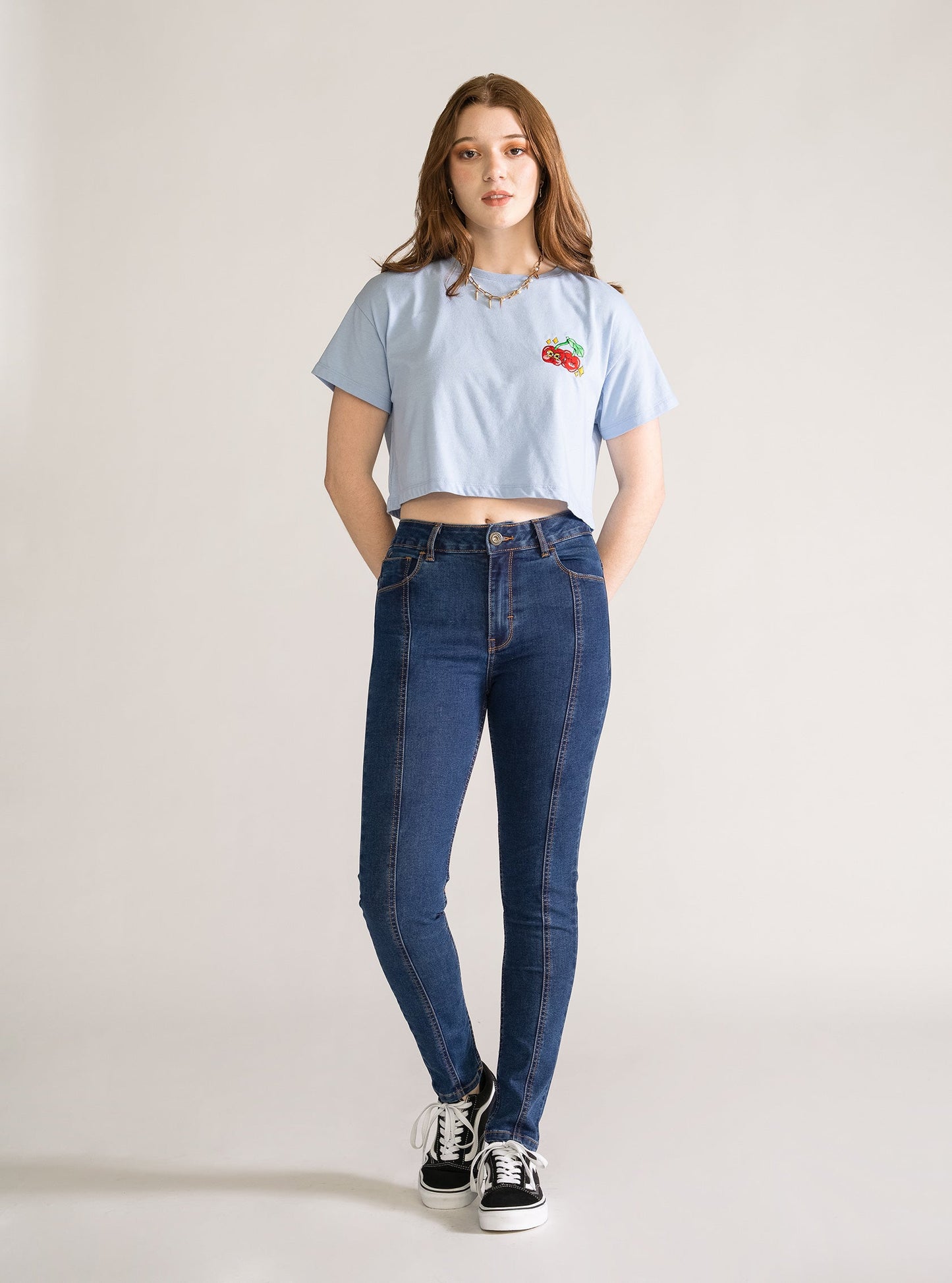 Frontal Cuts Skinny Jeans, Azul Marino