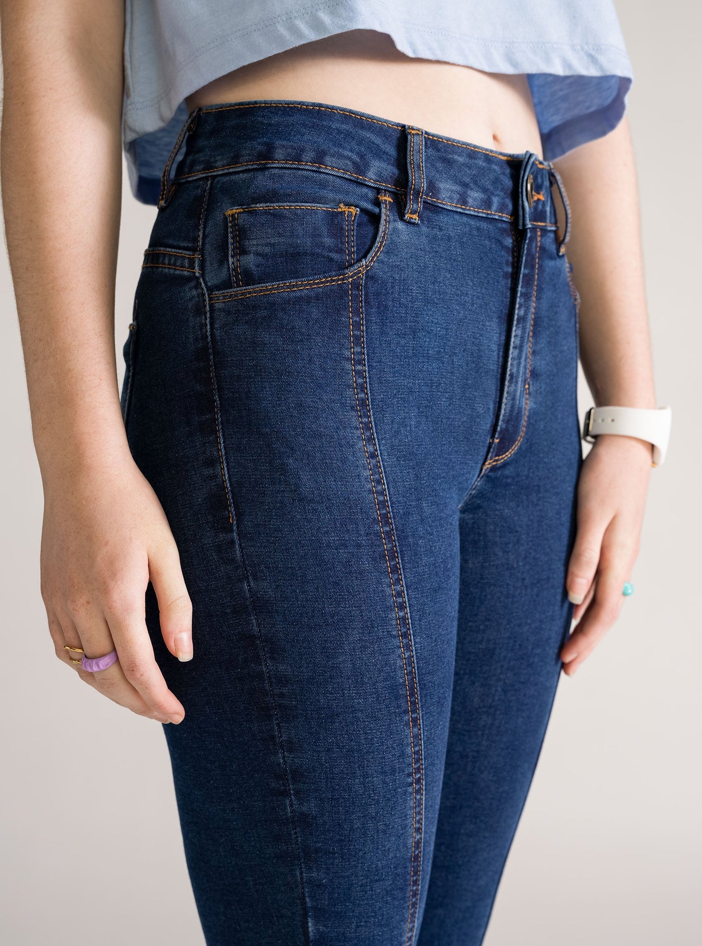 Frontal Cuts Skinny Jeans, Azul Marino