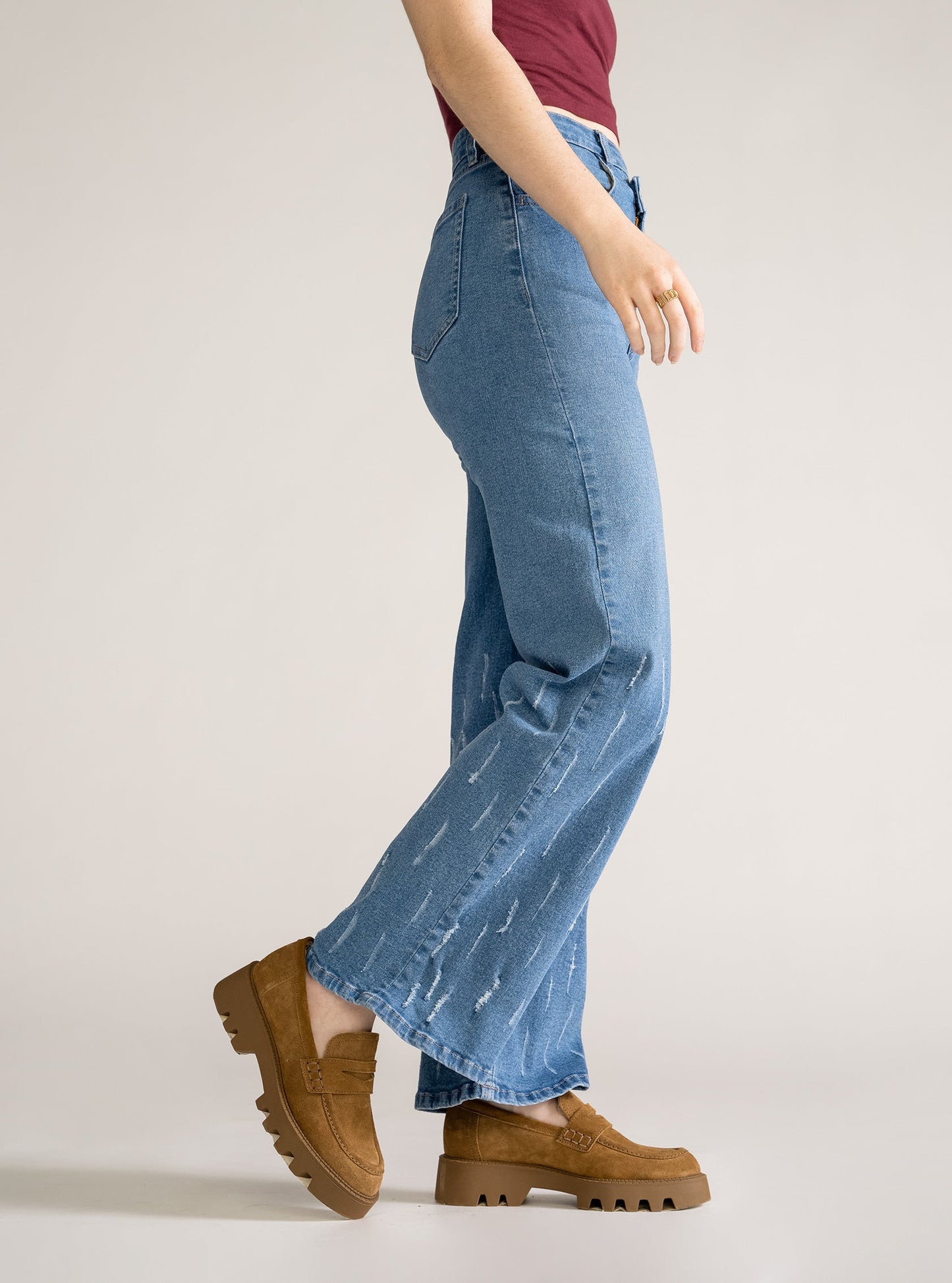 Spiderwebs Wide Leg Jeans, Azul Claro