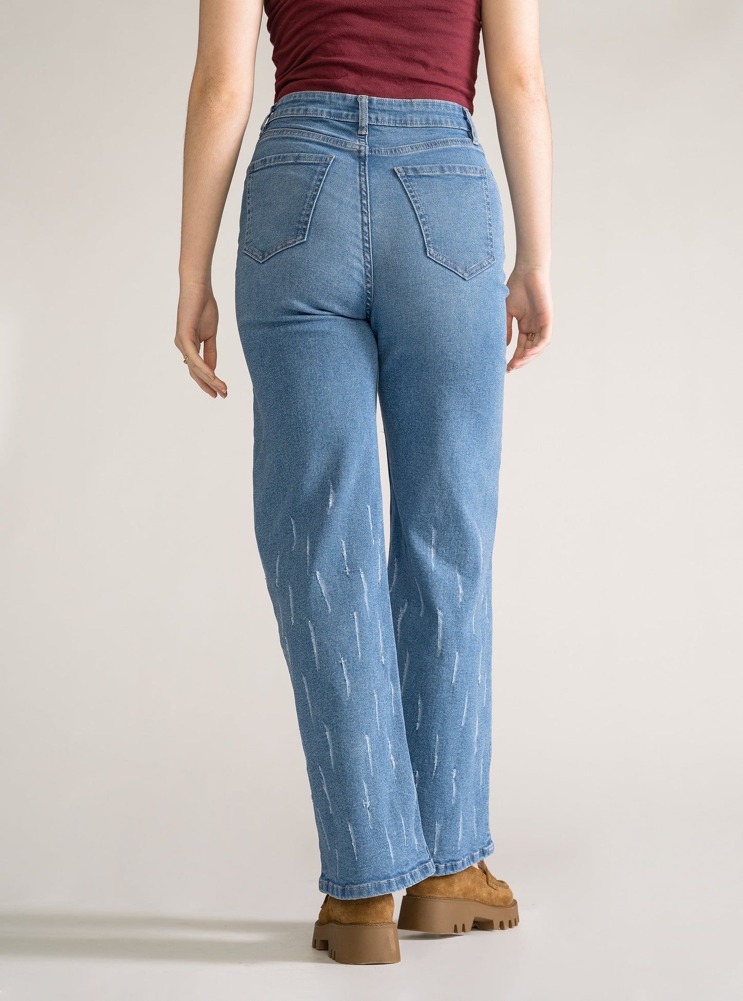 Spiderwebs Wide Leg Jeans, Azul Claro