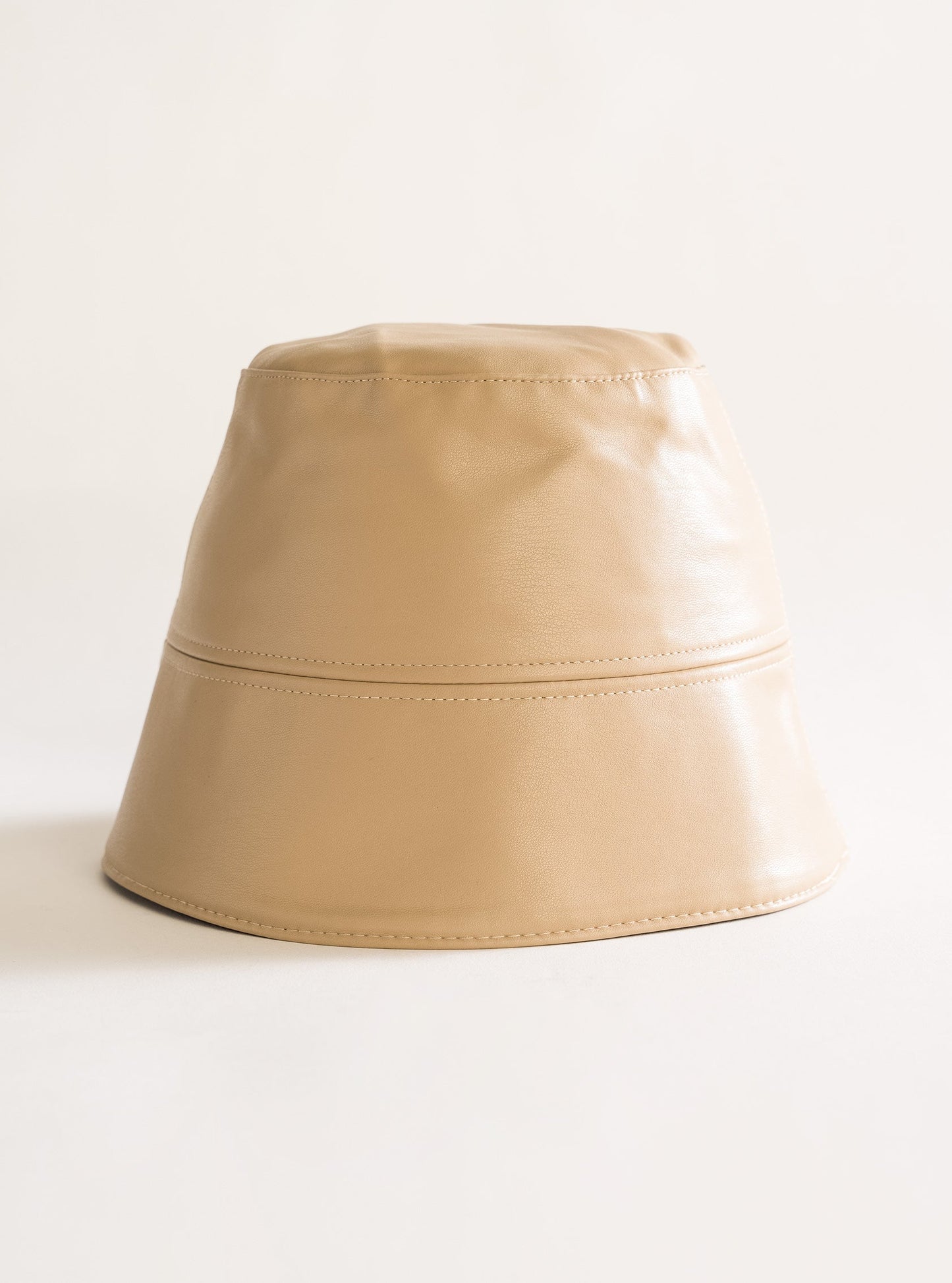 Pleather Bucket Hat, Beige