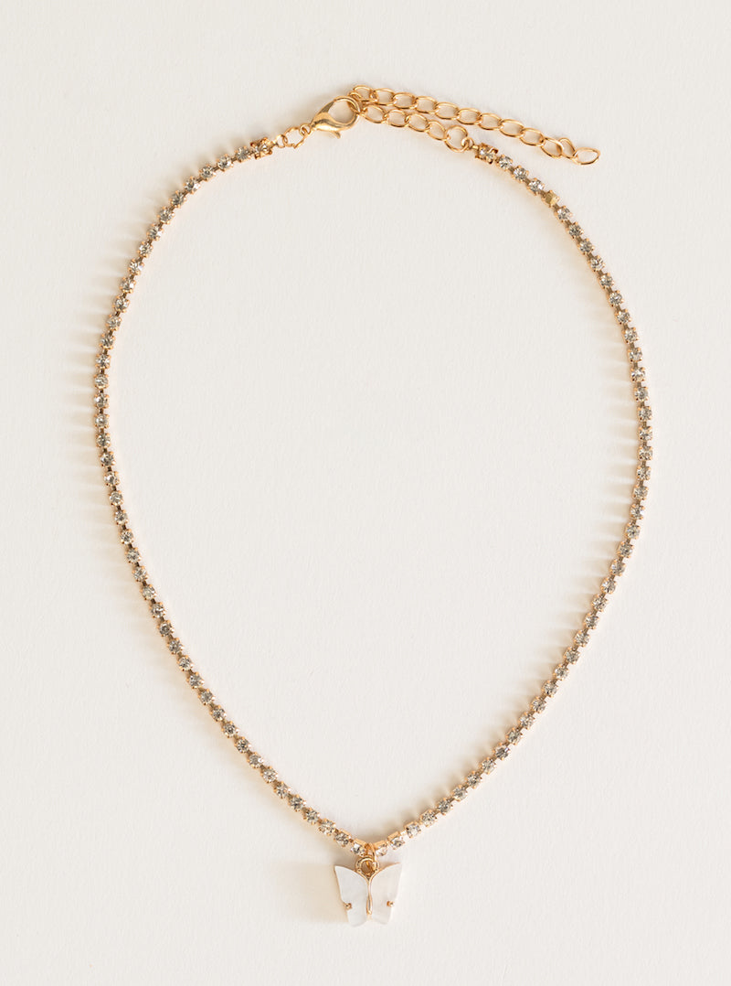 Butterfly Away Necklace, Blanco