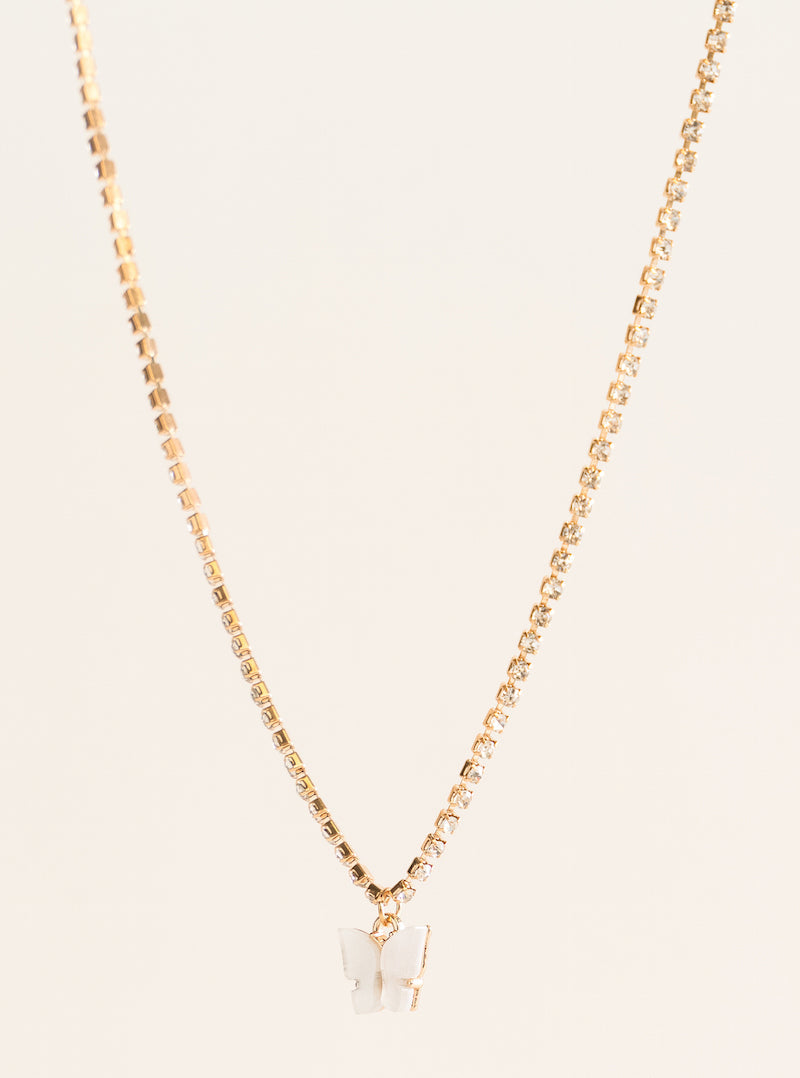 Butterfly Away Necklace, Blanco