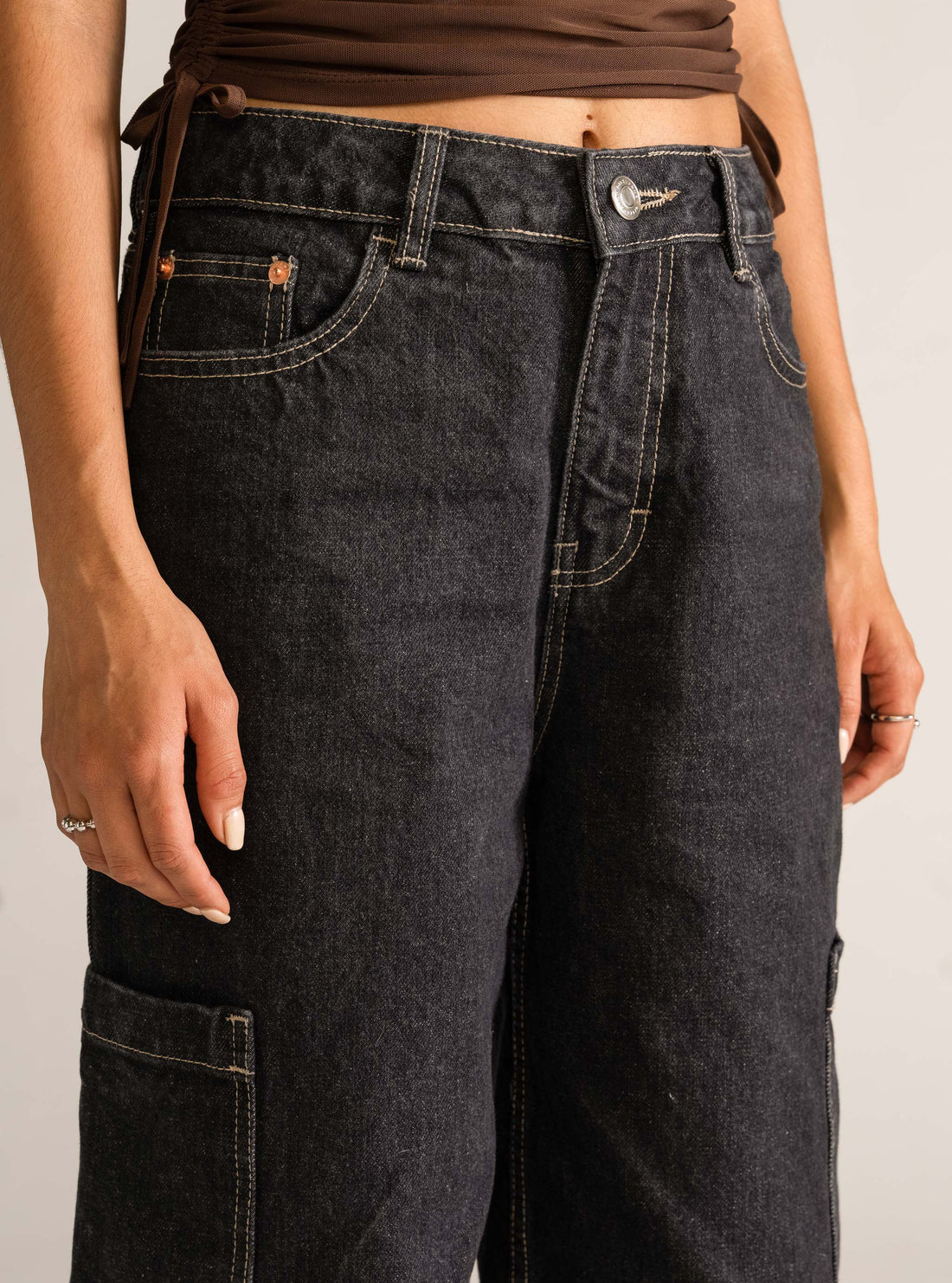 Look At My Pockets Wide Leg Jeans, Negro