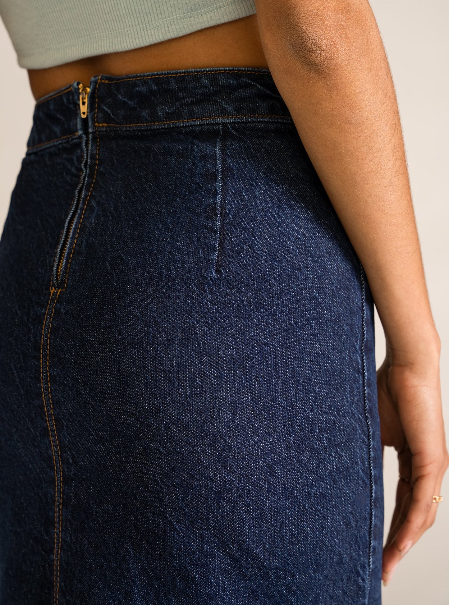 Tubular Denim Skirt, Azul Obscuro