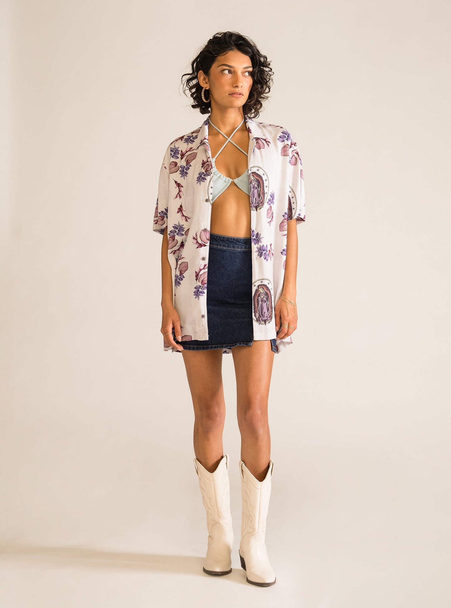 Tubular Denim Skirt, Azul Obscuro