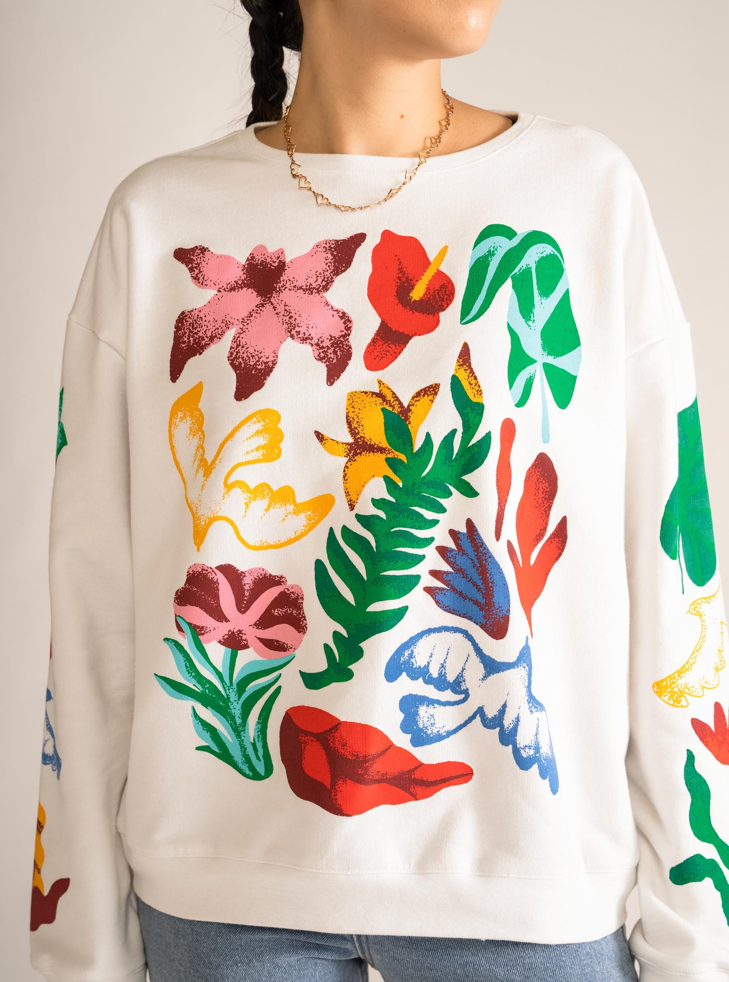 Botanicals Crew Neck, Blanco