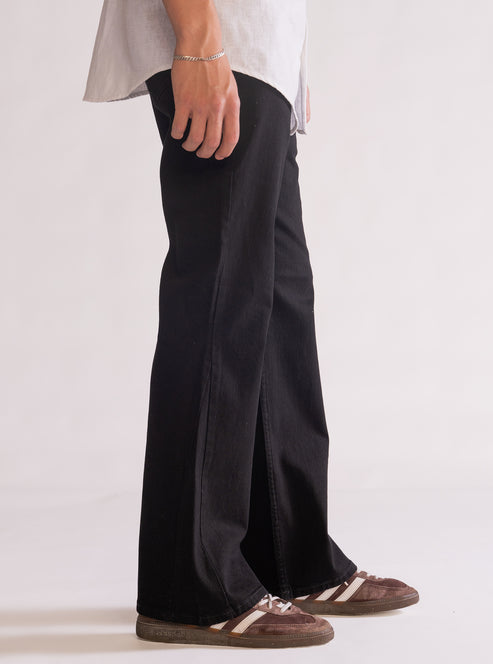 Slide In Flare Slim Fit Jeans, Negro
