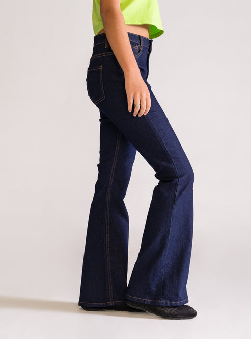 Basic Bell Bottom Jeans, Azul Marino