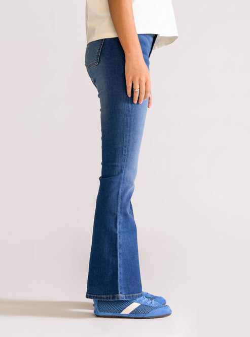 Basic Bell Bottom Jeans, Azul Claro