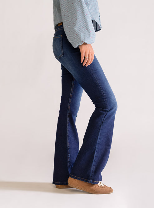 Basic Bell Bottom Jeans, Azul Obscuro