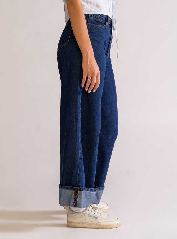 One & Only Wide Leg Jeans, Azul Obscuro