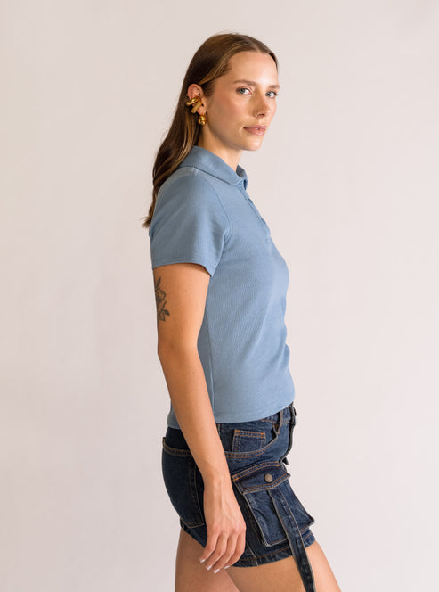 After Sunset Polo Blouse, Celeste