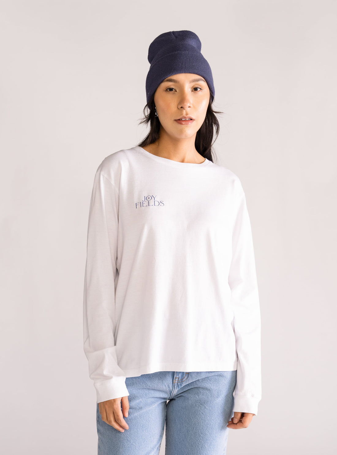 Blue Fleur Long Sleeve Tee, Blanco