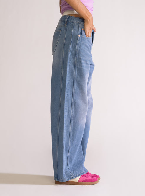 Potential, Barrel Low Waist Jeans, Azul Claro