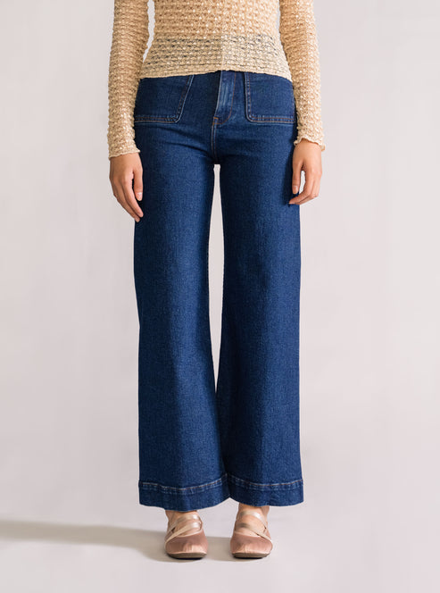 Funky Wunky Acampanado Jeans, Azul Obscuro