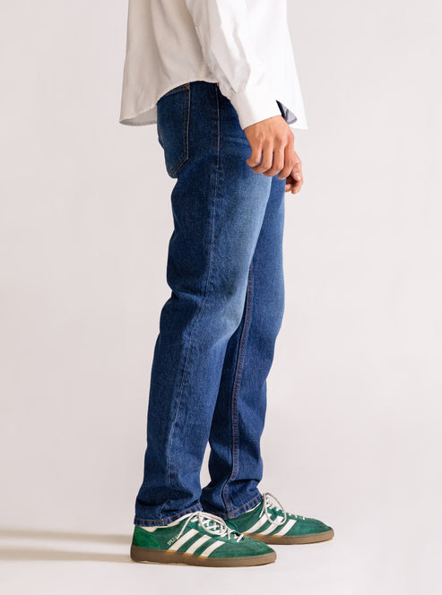 Buckle Up Vintage Fit Jeans, Azul Obscuro