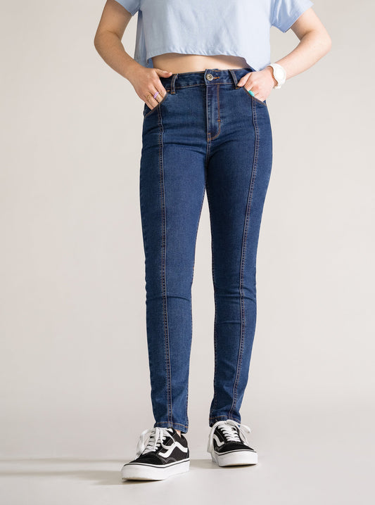 Frontal Cuts Skinny Jeans, Azul Marino