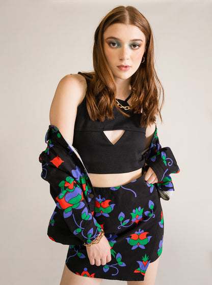 Dark Flower Crossed Skirt, Negro