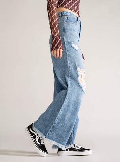 Go-Go Wide Leg Jeans, Azul Claro