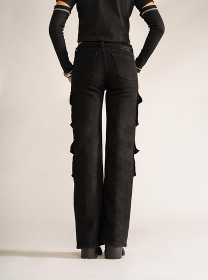 All Too Well Cargo Straight Jeans, Negro