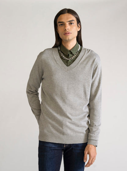 Multifunctional V Neck Sweater, Gris Claro