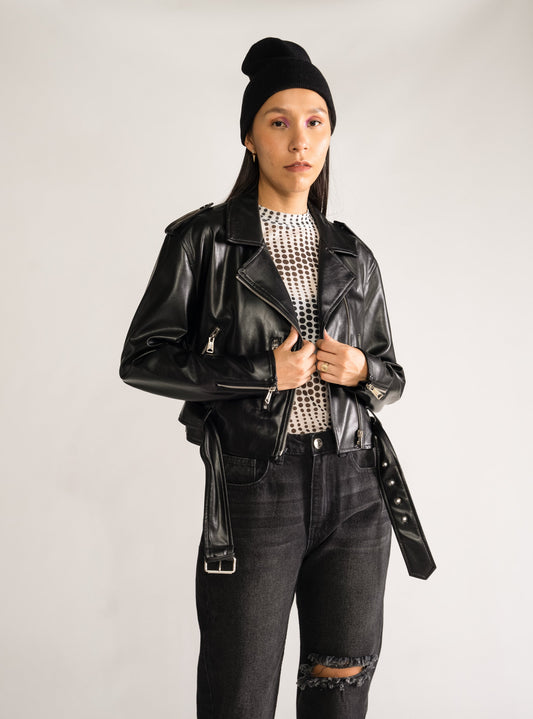 Woman Biker Jacket, Negro
