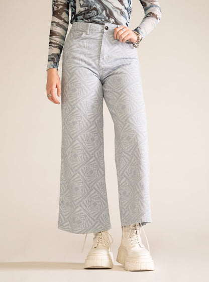 Bleu Ciel Semi Cropped Wide Leg Pants, Celeste